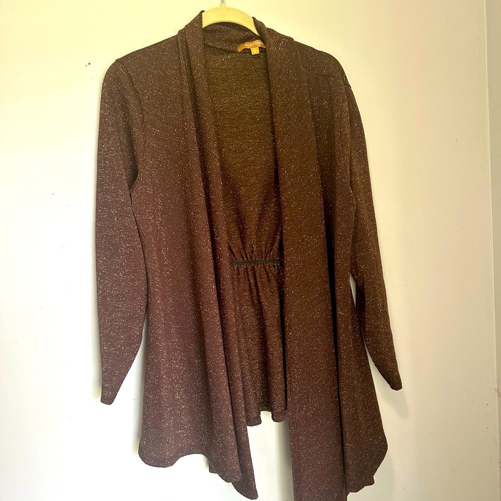 Ellen Tracy Brown Cardigan with Ribbed Detailing
